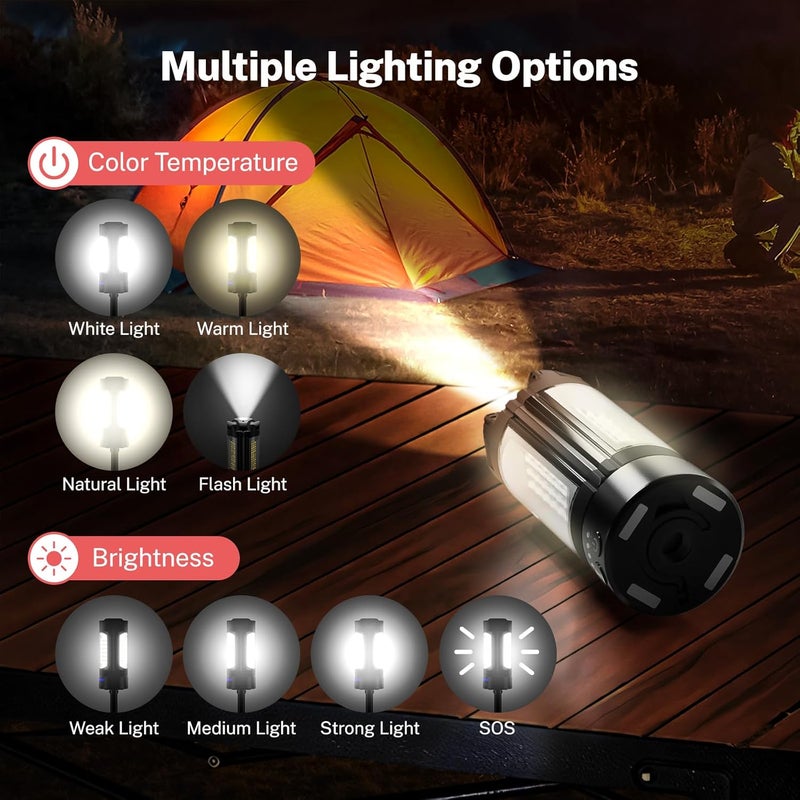 OGERY Rechargeable 10000mAh Camping Light with Stand 6.5 ft Max Height, Cordless Work Light with 3 LED Lamp Heads, 2200 Lumens Camping Essentials Gear Emergency Flashlight with Detachable Tripod - Image 4